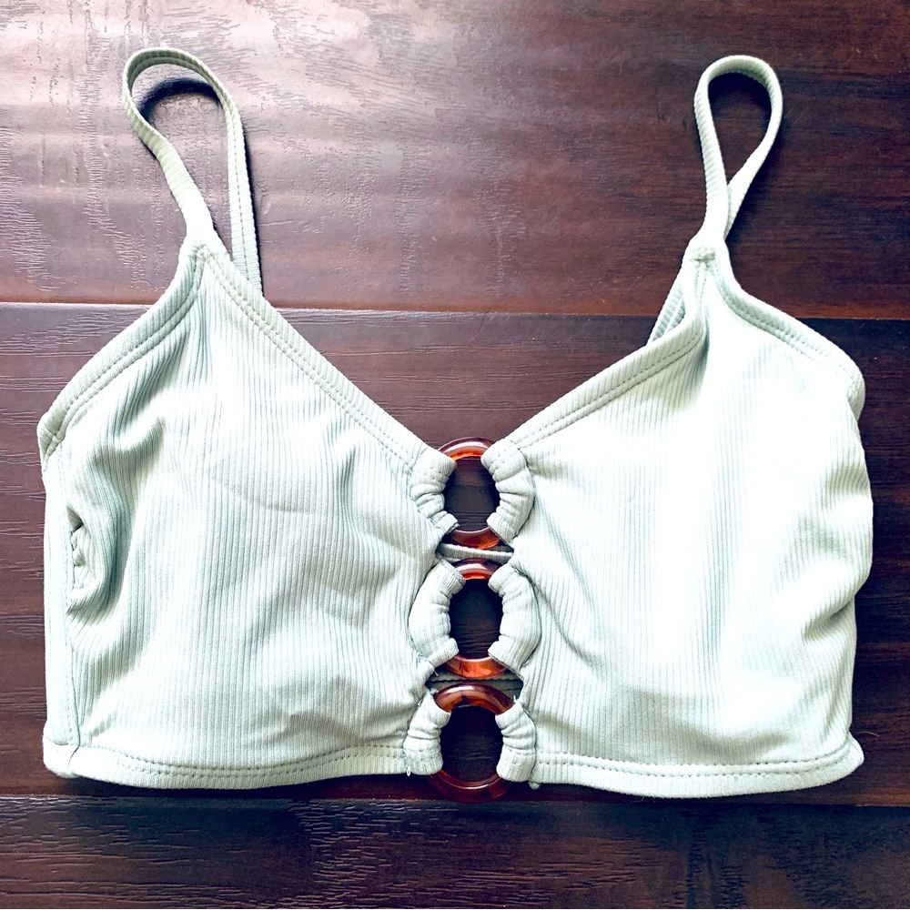 Xhilaration Women's Green Ribbed Strappy Back Bralette Bikini Swim Top | Size: S